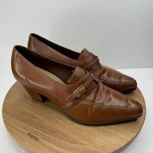 Rush Hour Womens Pointed Leather Brown Heeled Loafers Size 8.5 Vintage